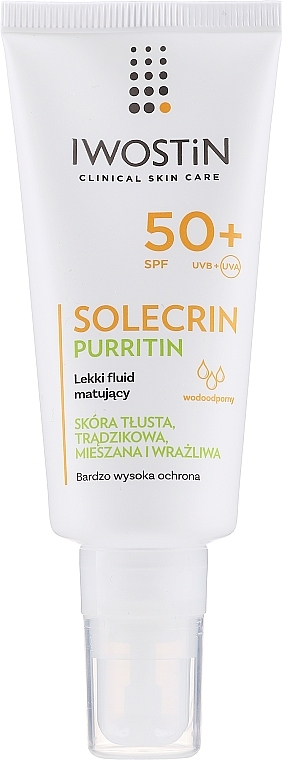 Light Mattifying Fluid SPF 50+ for Oily Skin - Iwostin Solecrin Purritin Light Matting Fluid — photo N1