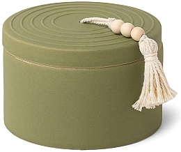 Scented Candle in Jar, light green - Paddywax Cypress & Fir Ceramic Candle With Lid & Beaded Hang Tag Sage Green — photo N1