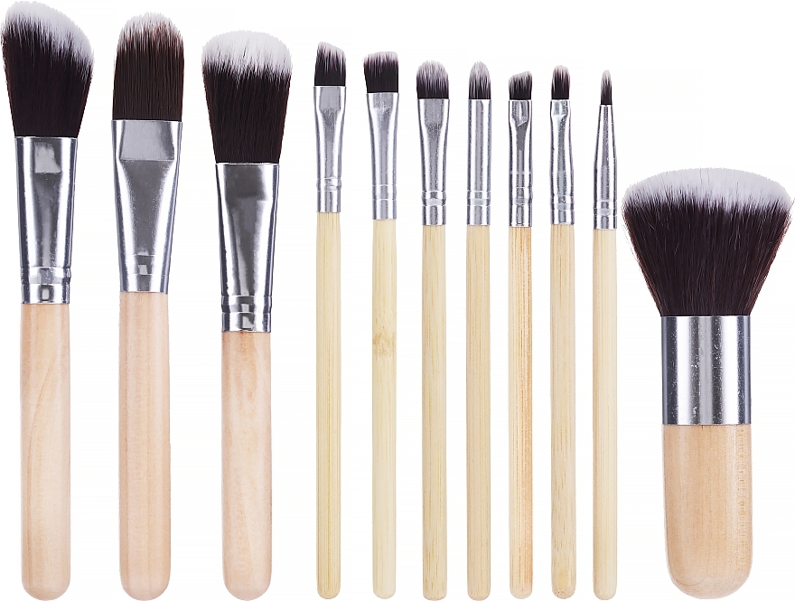 Bamboo Makeup Brush Set in Bag, 11 pcs - Lewer Brushes 11 Bamboo — photo N1