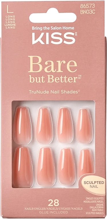 False Nail Set, size L - Kiss Bare But Better Nude Glow — photo N1
