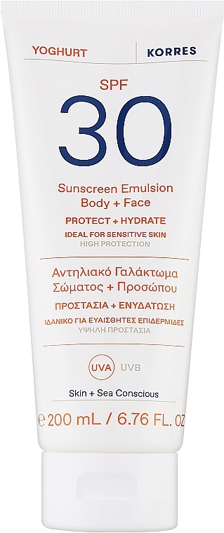 Face & Body Emulsion - Korres Yoghurt Body+ Face Sunscreen Emulsion SPF 30 — photo N1