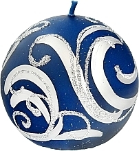 Fragrances, Perfumes, Cosmetics Decorative Candle, ball, dark blue with ornament, 8 cm - Artman Christmas Ornament