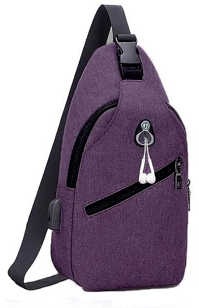 Backpack with One Shoulder Strap CS BP-003, USB connector, size 17*33*9cm, Purple - Cosmo Shop — photo N1