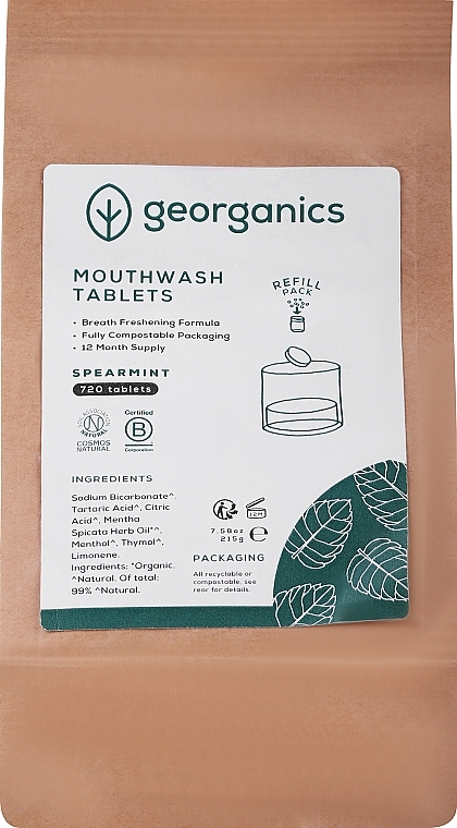 Mouthwash Spearmint Tablets - Georganics Mouthwash Tablets Spearmint Refill Pack (refill) — photo N1