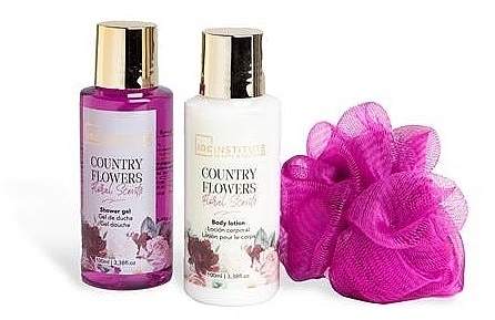 Set - IDC Institute Country Flowers (sh/gel/100ml + b/lot/100ml + washcloth) — photo N2