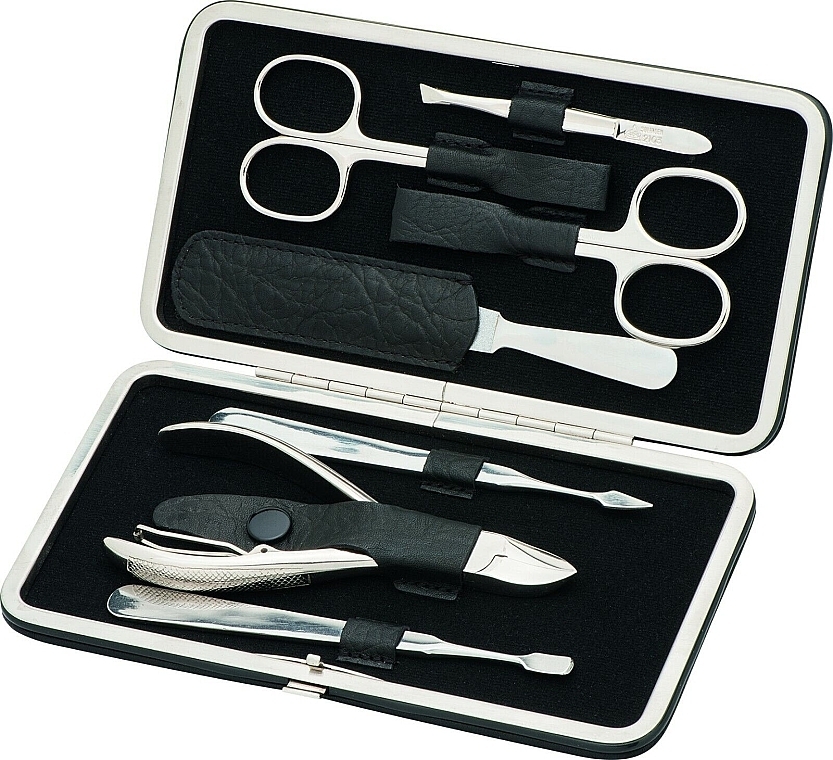Manicure Set, 7 tools, 'Master', clip closure, black - Erbe Solingen Manicure Clip-Top Case — photo N1
