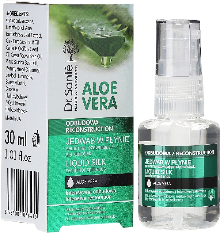 Split Hair Ends Treatment "Liquid Silk" - Dr. Sante Aloe Vera Liquid Silk Serum For Split Ends — photo N1