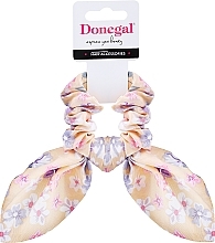 Fragrances, Perfumes, Cosmetics Scrunchie, light yellow with flowers - Donegal FA-5689