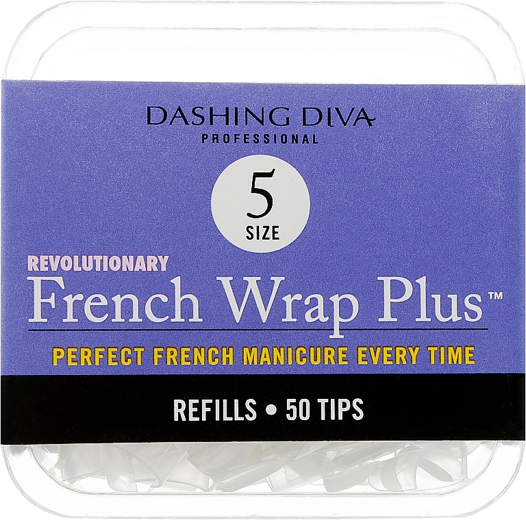 Narrow Nail Tips "French Smile+" - Dashing Diva French Wrap Plus White 50 Tips (Size 5) — photo N1