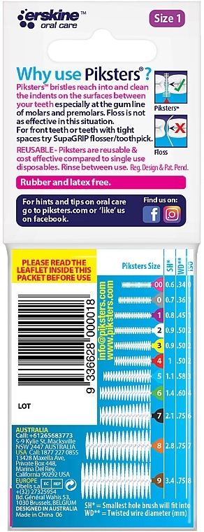 Interdental Brush, 1, Purple, Pack of 10 - Pixsters Interdental Brushes Purple Size 1 — photo N2