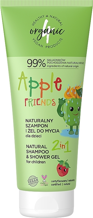 Kids Shampoo & Shower Gel - 4Organic Apple Friends Natural Shampoo And Shower Gel For Children — photo N1