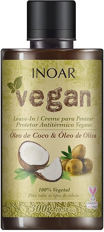 Leave-in Hair Cream - Inoar Vegan Leave-In Cream Oleo De Coco & Oleo de Oliva — photo N1