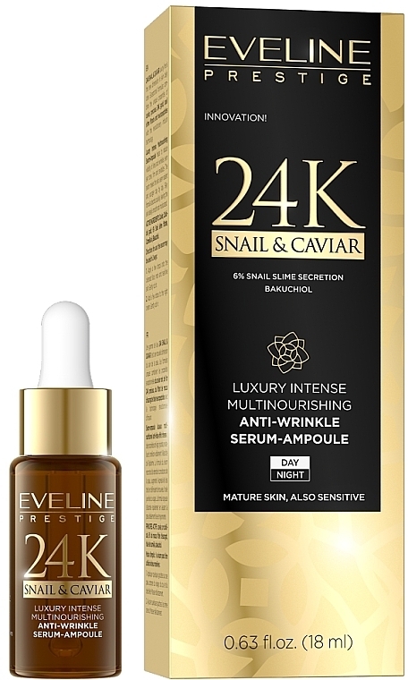 Face Serum - Eveline Prestige 24k Snail & Caviar Anti-Wrinkle Serum-Ampoule — photo N1