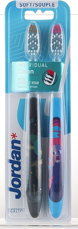 Individual Clean Toothbrush, soft, transparent-black, transparent-blue, with pictures - Jordan Individual Clean Soft — photo N1