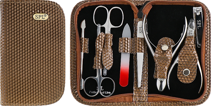 Manicure Set, 8 tools, brown lacquer, 77203G - SPL — photo N1