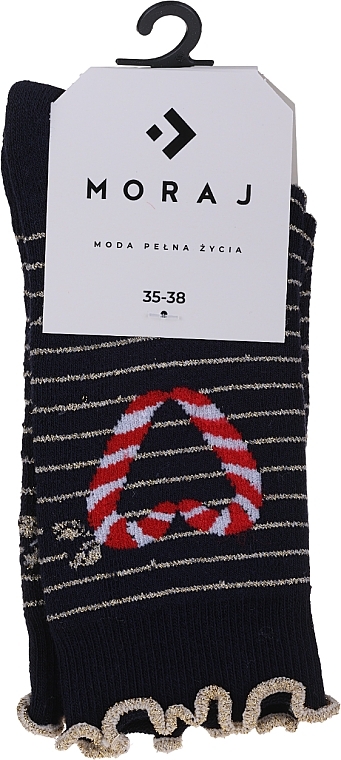 Women Christmas Socks, CSL300-092, blue striped - Moraj — photo N1