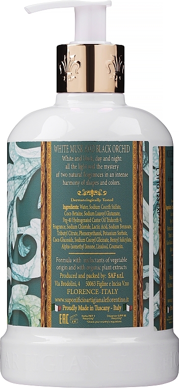 Natural Liquid Soap "White Musk & Black Orchid" - Saponificio Artigianale Fiorentino White Musk and Black Orchid Luxury Liquid Soap — photo N9