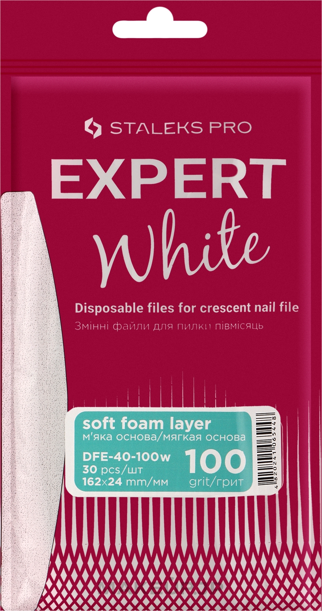 Soft Half Moon Nail File Refills Set, white, 100 grit, 30 pcs - Staleks Pro Expert 40 White (30 pcs) — photo 30 szt.