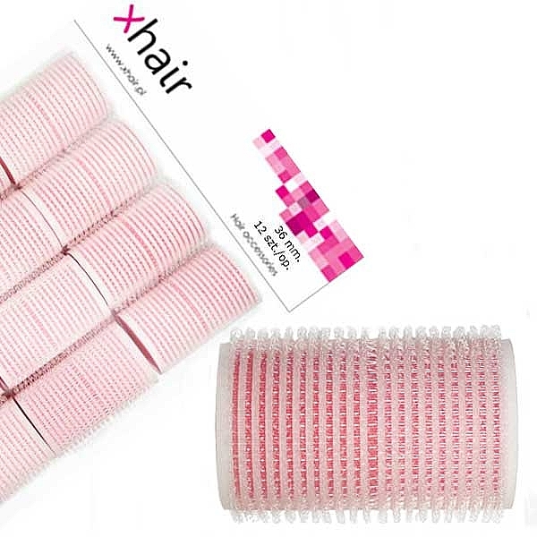 Foam Velcro Rollers, d36 mm, pink, 12 pcs - Xhair — photo N2