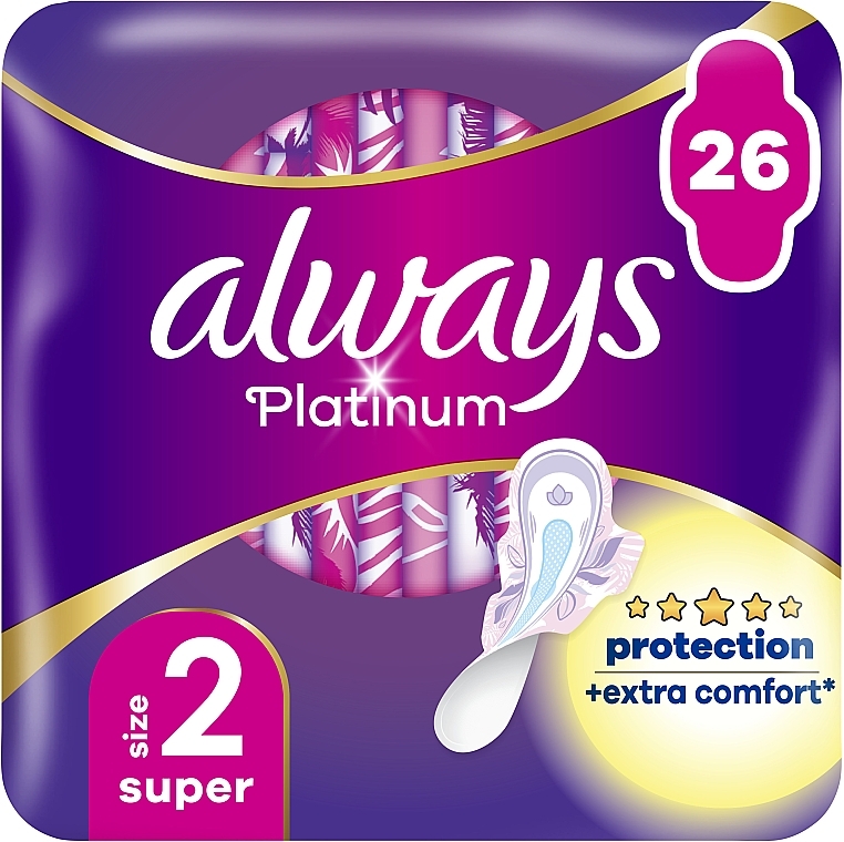 Sanitary Pads, size 2, 26 pcs - Always Platinum Protection +Extra Comfort Super — photo N2