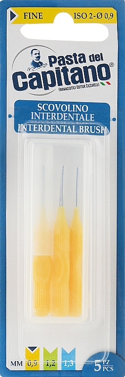 Interdental Brushes Set, yellow - Pasta Del Capitano Interdental Brush Fine 0.9 mm — photo N1