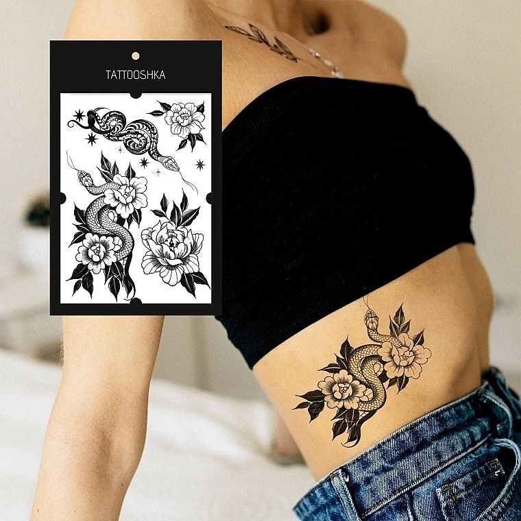 Temporary Tattoo "Snakes in Flowers" - Tattooshka — photo N5