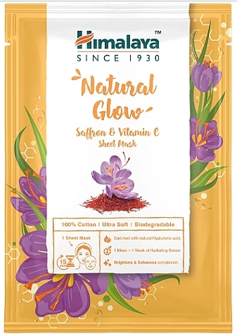 Saffron & Vitamin C Face Sheet Mask - Himalaya Herbals Natural Glow Saffron & Vitamin C Sheet Mask — photo N1