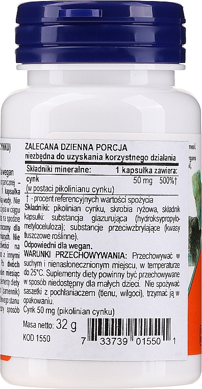 Capsules "Zinc Picolinate" 50 mg - Now Foods Zinc Picolinate 50mg Veg Capsules — photo N2