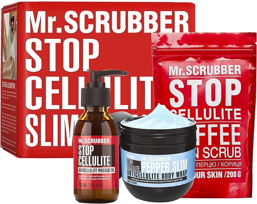 Set - Mr.Scrubber Stop Cellulite Cold (oil/100ml + cr/cold/250g + scrub/200g) — photo N1