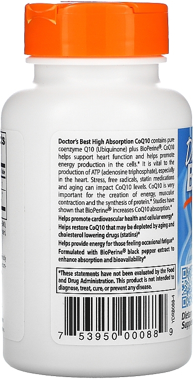 High Absorption Coenzyme Q10 with Bioperine, 100mg, softgels - Doctor's Best — photo N3