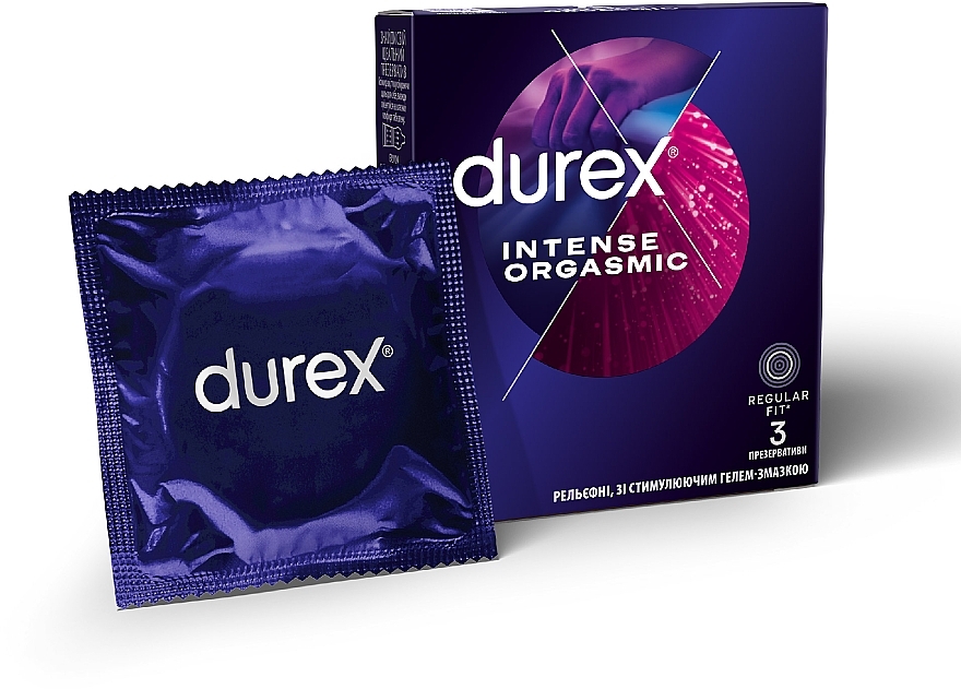 Ribbed & Dotted Condoms with Stimulating Gel, 3 pcs - Durex Intense Orgasmic — photo N1