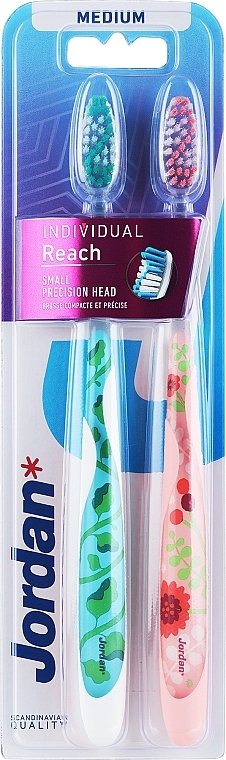 Individual Reach Toothbrush, medium, peach+blue with leaves - Jordan Individual Reach Medium — photo N1