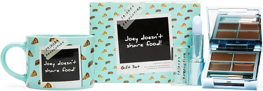 Set - Makeup Revolution X Friends Joey Doesn't Share Food Trio Gift Set (eye/brow/kit/3.7g + lip/balm/3.5g + mug/1pcs) — photo N1