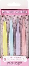 Tweezers Set, yellow + blue + lilac + peach - Brushworks The Complete HD Combination Tweezer Set Mixed — photo N1