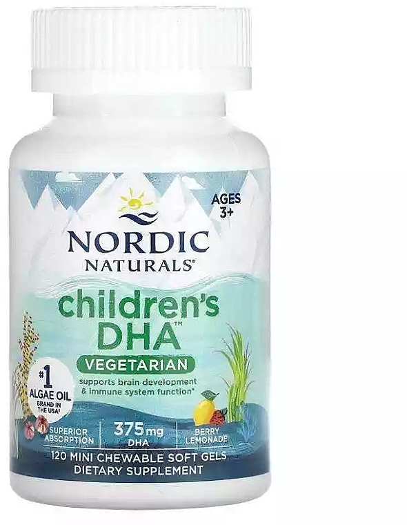 Kids DHA Dietary Supplement - Berry Lemonade Flavour, Soft Gels - Nordic Naturals Children's DHA 375 mg Ages 3+ Berry Lemonade — photo N1