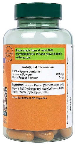 Food Supplement 'Turmeric & Black Pepper', 600mg - Holland & Barrett High Strength Turmeric with Black Pepper — photo N4