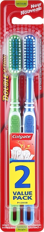 Toothbrush, green + blue - Colgate Double Action Medium Toothbrushes — photo N1