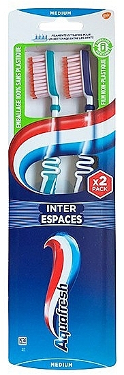 Medium Hard Toothbrush Set, blue+blue - Aquafresh Inter Espaces Medium — photo N1