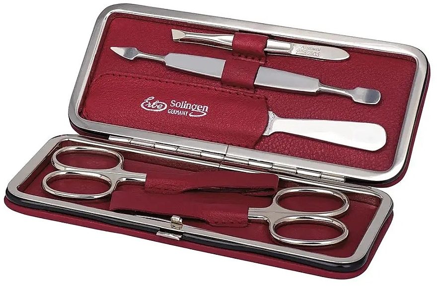 Manicure Set 'Siena', clip fastener, red, 5 pcs - Erbe Solingen Manicure Clip-Top Case — photo N2