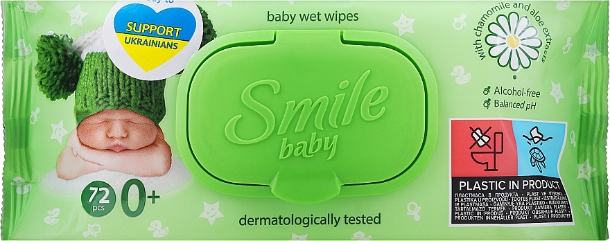 Baby Wet Wipes "Chamomile & Aloe Vera Extracts with Vitamin Complex", 72 pcs - Smile Ukraine Baby — photo N1