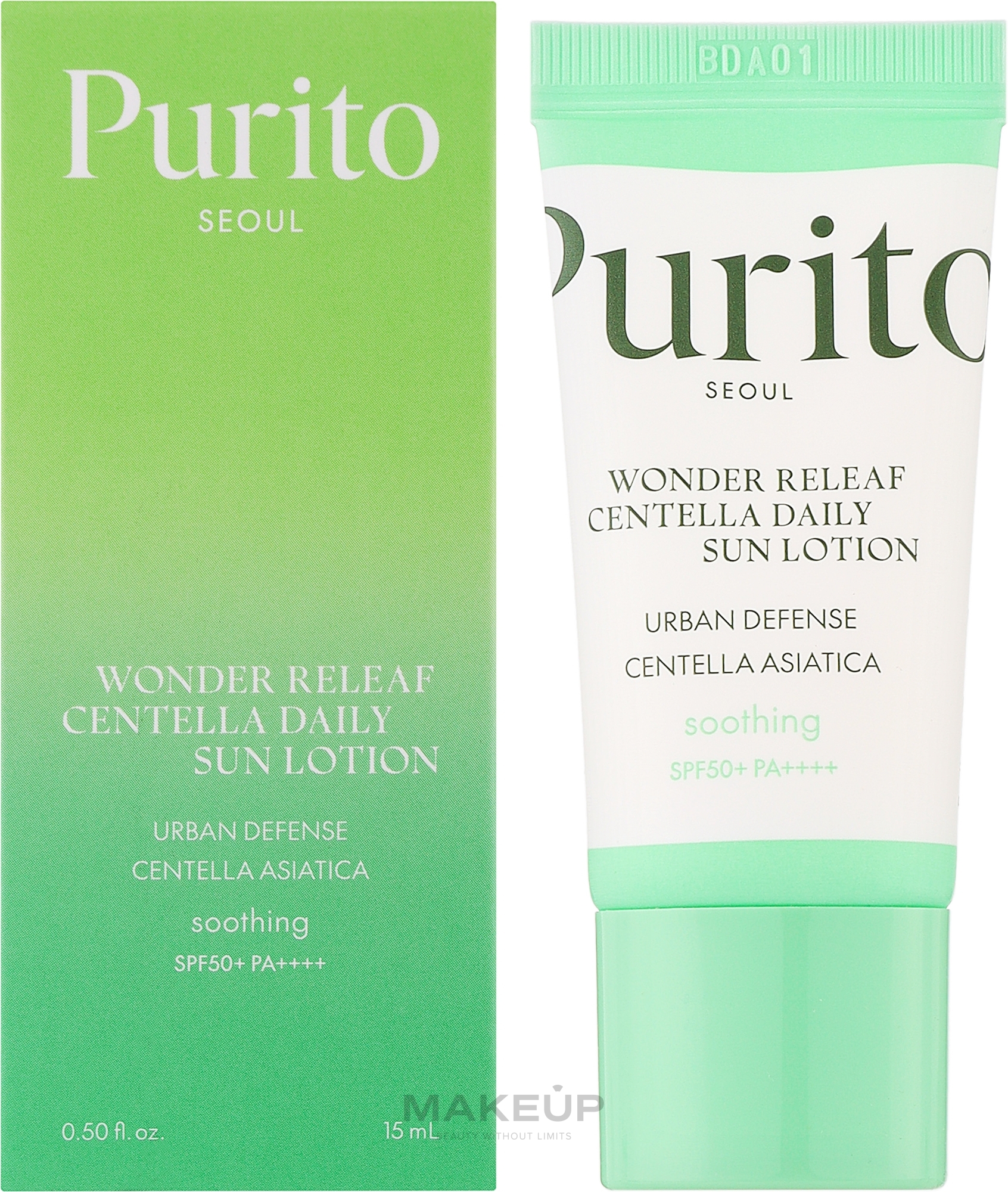 Sunscreen Face Lotion - Purito Seoul Wonder Releaf Centella Daily Sun Lotion SPF50+ Mini — photo 15 ml