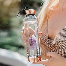 Glass Water Bottle with Amethyst, 650 ml - Crystallove Hexagon Amethyst Bottle — photo N3