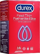 Condoms, 18 pcs - Durex Feel Thin Fetherlite Elite Extra Lubricated — photo N1