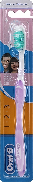 Medium Toothbrush, lilac - Oral-B 1 2 3 Delicate White 40 Medium — photo N1
