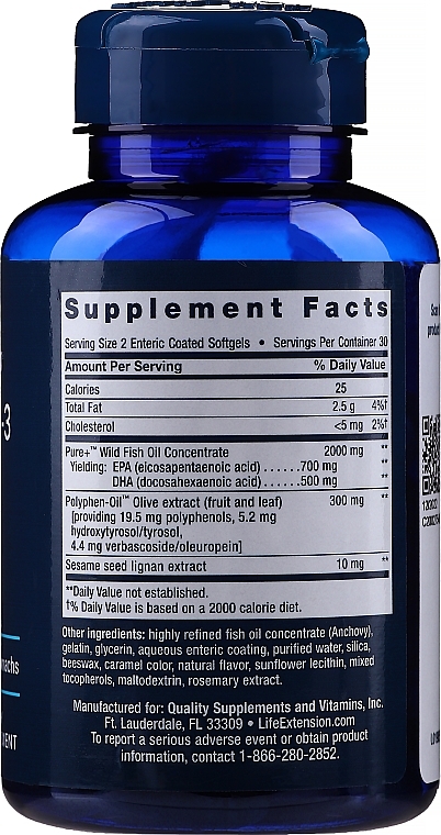 Omega-3 Dietary Supplement - Life Extension Super Omega-3 Enteric Coated Softgels — photo N2