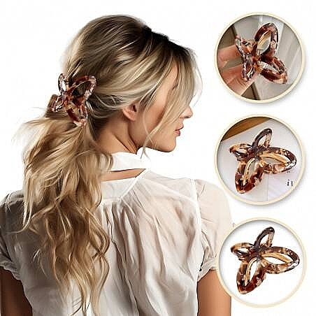 Butterfly Hair Clip SP237BR, brown mother-of-pearl - Ecarla — photo N2