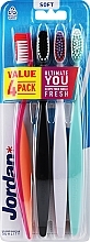 Fragrances, Perfumes, Cosmetics Soft Toothbrush, 4 pcs, pink + black + purple + mint - Jordan Ultimate You Soft Toothbrush