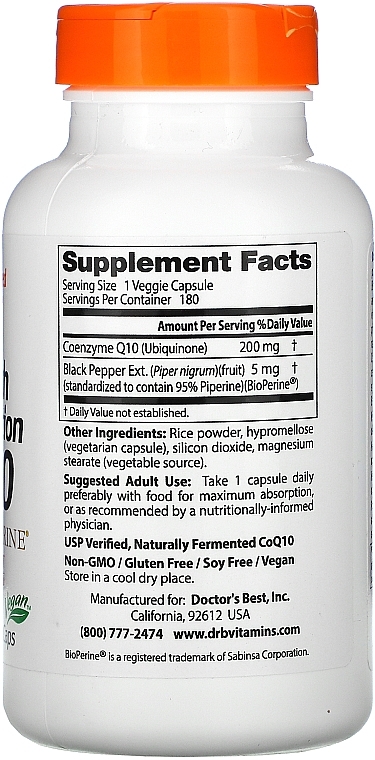 High Absorption Coenzyme Q10 with BioPerine, 200 mg, veg capsules - Doctor's Best — photo N3