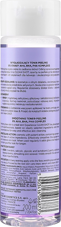 Smoothing Toner Peeling - Eveline Clean Shot Smoothing Tonic-Peeling with 8% AHA BHA PHA Acid — photo N2