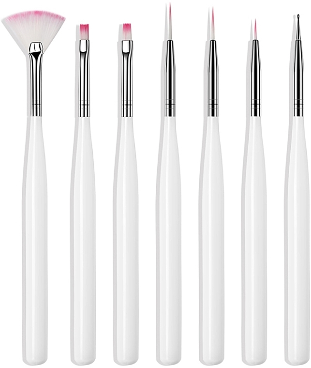 Nail Art Brush, white, 7pcs - Deni Carte — photo N1